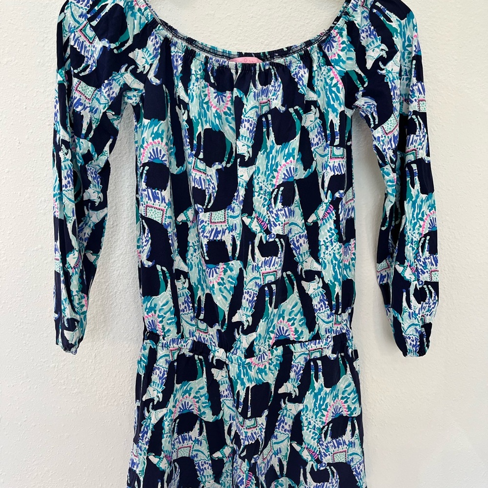 Lilly Pulitzer Blue and Green Elephant Print Dress